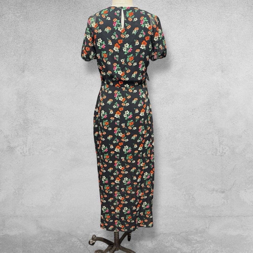 Maje Rancho Ruffle Dress 2 Black Floral Chiffon Midi Whimsigoth Cottagecore - Picture 4 of 10